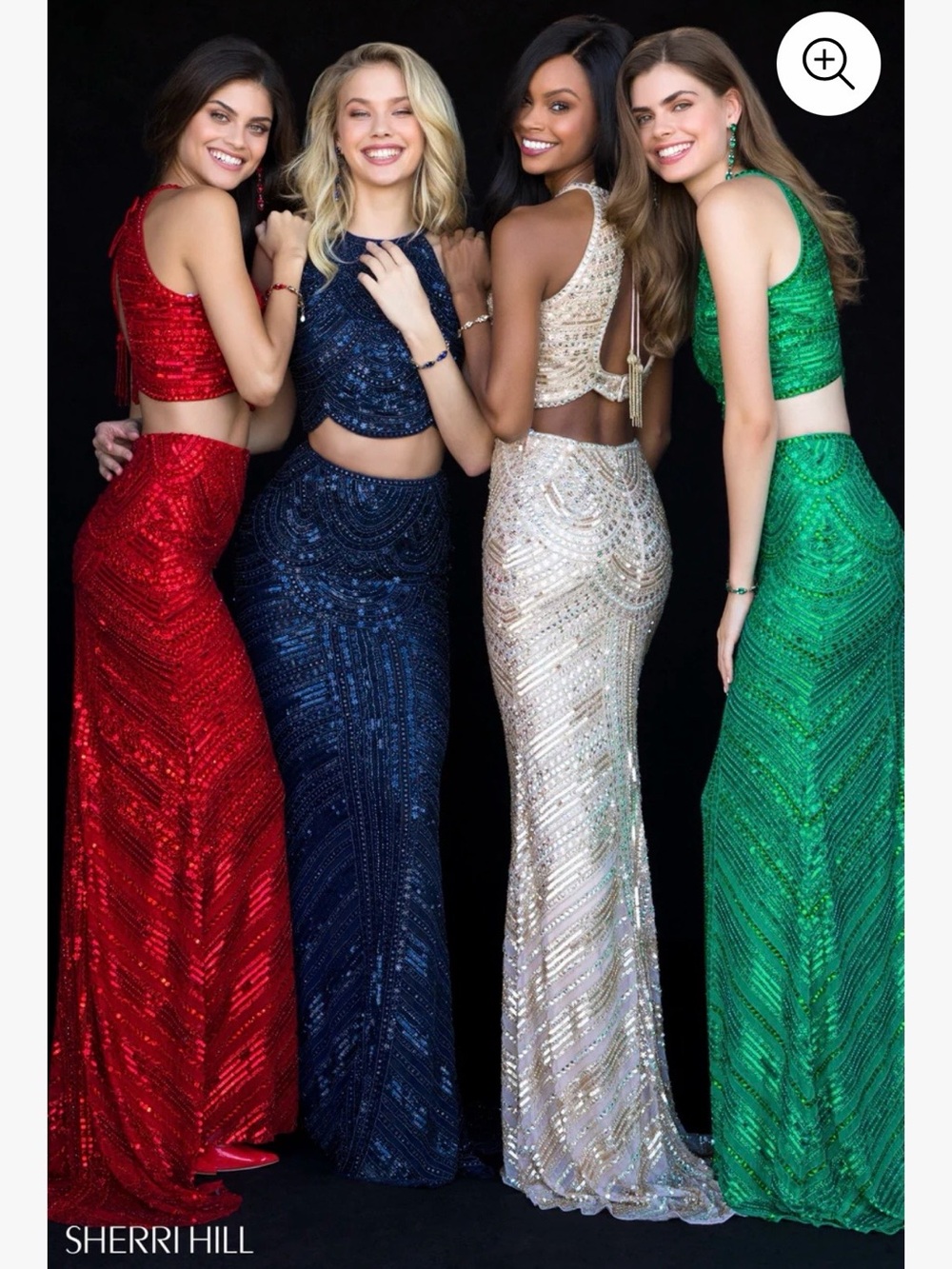 $650 Sherri Hill Scarlet Beaded Two-Piece Halter Gown Dress Set Red 52063 - Picture 3 of 6